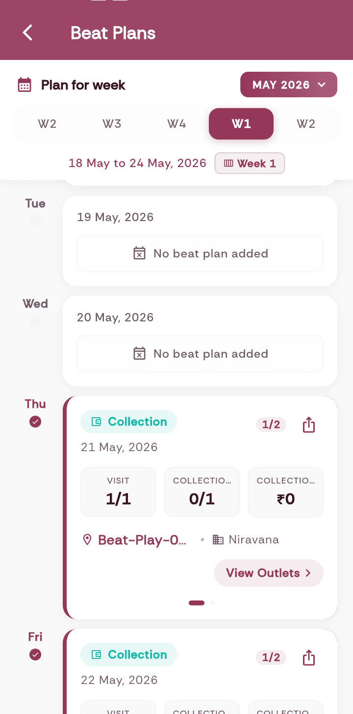 SalesPort mobile — beat plan with route sequence and outlet list