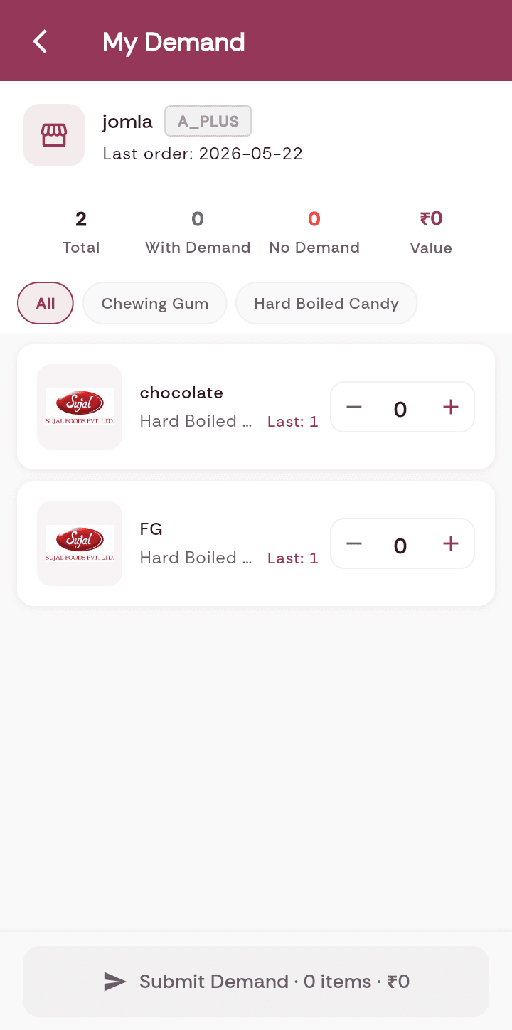 SalesPort mobile — demand capture screen at the retailer outlet